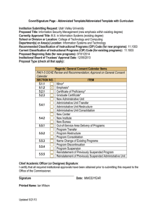 Cover/Signature Page - Abbreviated Template/Abbreviated Template with Curriculum Institution Submitting Request: