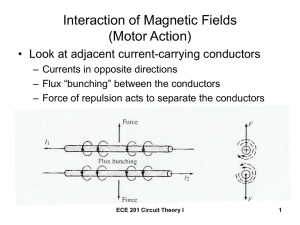 Interaction of Magnetic Fields (Motor Action) • Look at adjacent current-carrying conductors