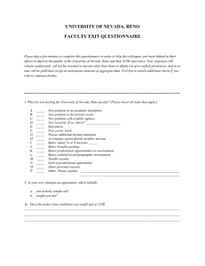 UNIVERSITY OF NEVADA, RENO  FACULTY EXIT QUESTIONNAIRE
