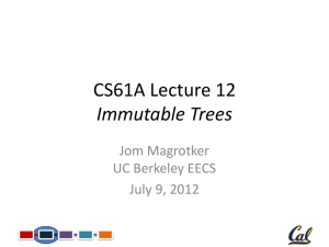 CS61A Lecture 12 Immutable Trees Jom Magrotker UC Berkeley EECS