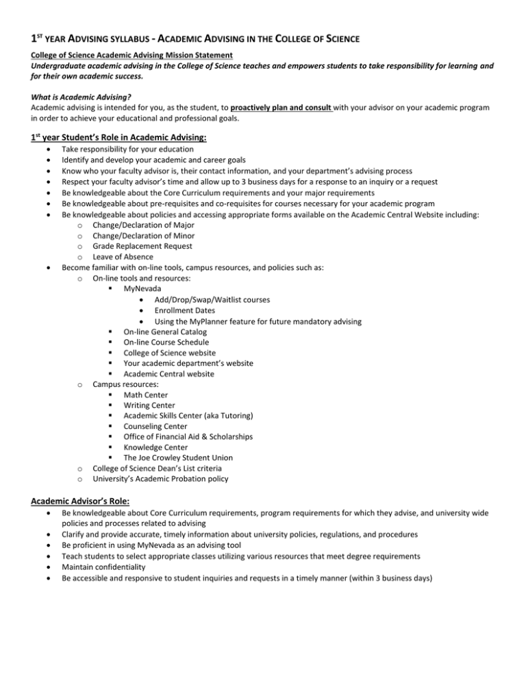 1st Year Student's Advising Syllabus