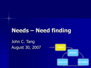Needs – Need finding John C. Tang August 30, 2007 NEEDS