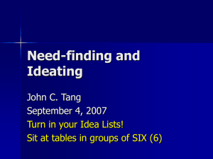 Need-finding and Ideating John C. Tang September 4, 2007