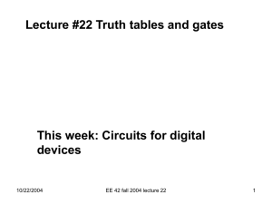 Lecture #22 Truth tables and gates This week: Circuits for digital devices 10/22/2004