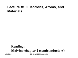 Lecture #10 Electrons, Atoms, and Materials Reading: Malvino chapter 2 (semiconductors)