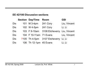 EE 42/100 Discussion sections Section Day/Time Room GSI