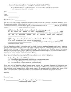 Template letter to student charged with violating academic standards policy