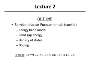 Lecture 2 OUTLINE • Semiconductor Fundamentals (cont’d) – Energy band model