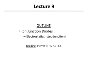 Lecture 9 OUTLINE • pn Junction Diodes – Electrostatics (step junction)