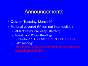 Announcements • Quiz on Tuesday, March 10.