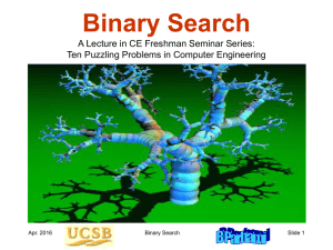 Binary Search A Lecture in CE Freshman Seminar Series: Apr. 2016