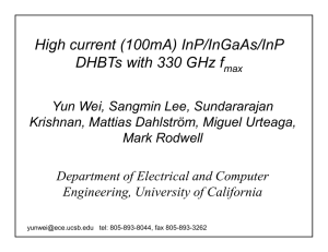 High current (100mA) InP/InGaAs/InP DHBTs with 330 GHz f