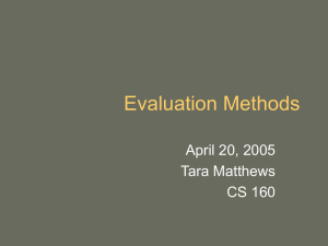 Evaluation Methods April 20, 2005 Tara Matthews CS 160
