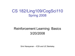 CS 182/Ling109/CogSci110 Spring 2008 Reinforcement Learning: Basics 3/20/2008