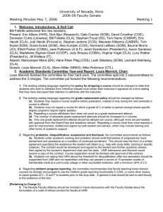 University of Nevada, Reno 2008-09 Faculty Senate Meeting Minutes May 7, 2008