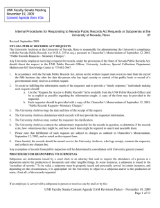 UNR Faculty Senate Meeting November 19, 2009