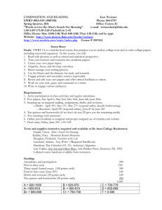 EWRT 1A course greensheet schedule