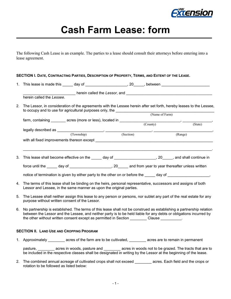 Farm Land Rent Contract Template