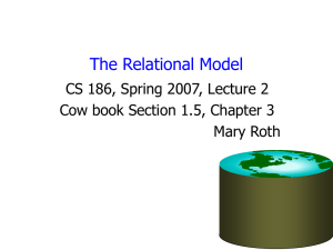 The Relational Model CS 186, Spring 2007, Lecture 2 Mary Roth