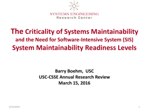 The Criticality of Systems Maintainability (SM): SM Readiness Levels