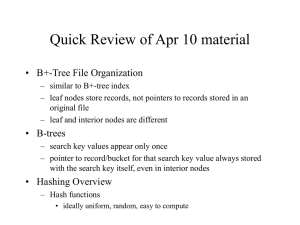 Quick Review of Apr 10 material • B+-Tree File Organization