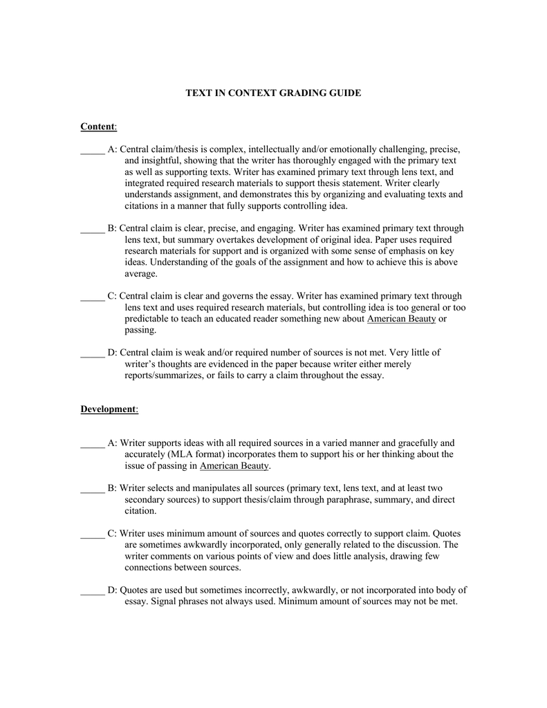 Text In Context Grading Guide Doc