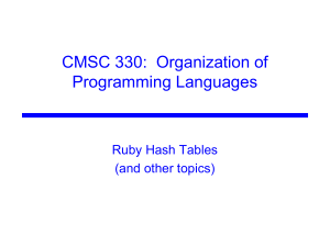 CMSC 330:  Organization of Programming Languages Ruby Hash Tables (and other topics)