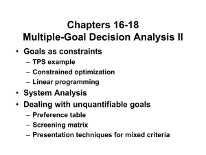 Chapters 16-18 Multiple-Goal Decision Analysis II • Goals as constraints