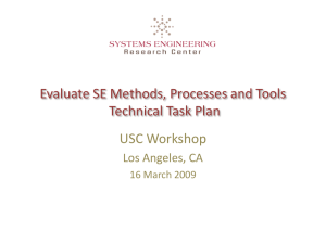 Evaluate SE Methods, Processes and Tools Technical Task Plan USC Workshop
