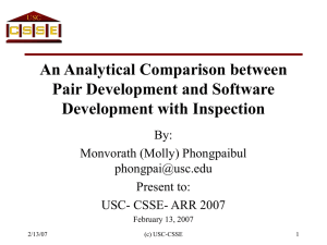 An Analytical Comparison between Pair Development and Software Development with Inspection By: