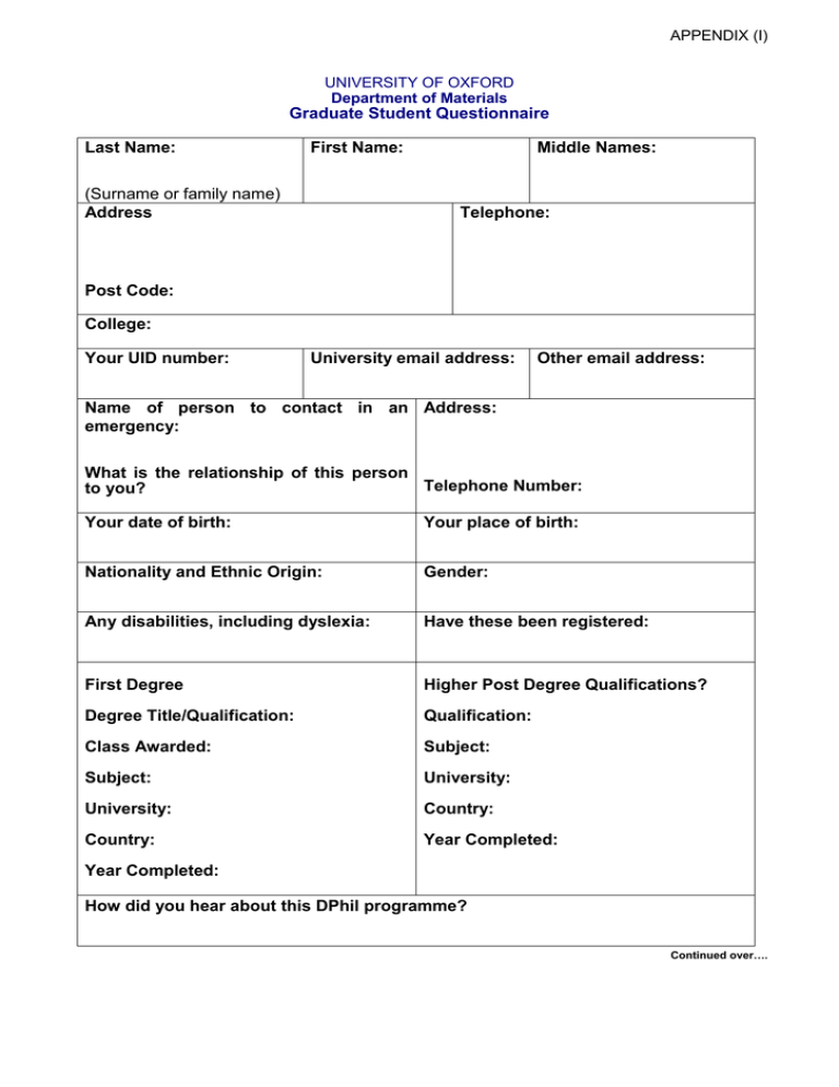 Graduate Questionnaire