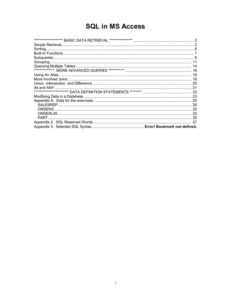 SQL Review Using MS Access