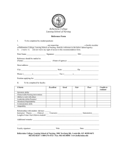 Bellarmine College Lansing School of Nursing Reference Form