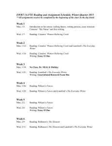 FYE, EWRT 1A Reading and Assignment Schedule, Weeks 1-7