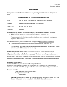 Handout on Subordinating Conjunctions, Fragments and Run-ons