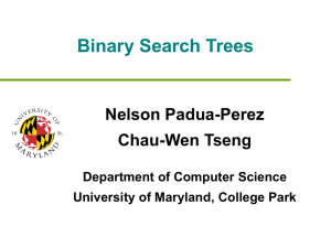 Binary Search Trees Nelson Padua-Perez Chau-Wen Tseng Department of Computer Science