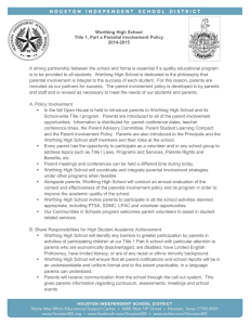 Worthing High School Title 1, Part a Parental Involvement Policy 2014-2015