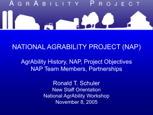 NATIONAL AGRABILITY PROJECT NATIONAL AGRABILITY PROJECT (NAP) AgrAbility History, NAP, Project Objectives