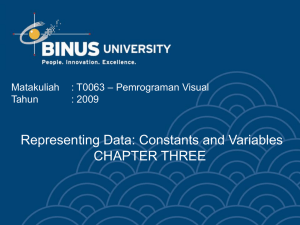 Representing Data: Constants and Variables CHAPTER THREE – Pemrograman Visual Matakuliah