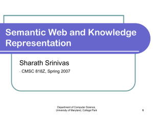 Semantic Web and Knowledge Representation Sharath Srinivas CMSC 818Z, Spring 2007