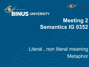 Meeting 2 Semantics IG 0352 Literal , non literal meaning Metaphor
