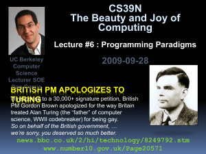 CS39N The Beauty and Joy of Computing 2009-09-28