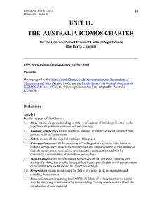UNIT 11. THE  AUSTRALIA ICOMOS CHARTER (the Burra Charter)