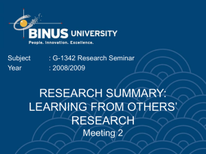 RESEARCH SUMMARY: LEARNING FROM OTHERS’ RESEARCH Meeting 2