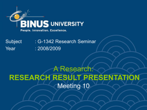 A Research: RESEARCH RESULT PRESENTATION Meeting 10 Subject