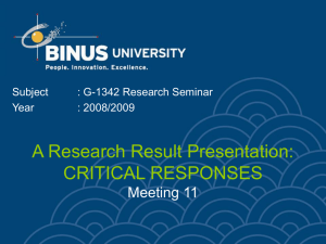 A Research Result Presentation: CRITICAL RESPONSES Meeting 11 Subject