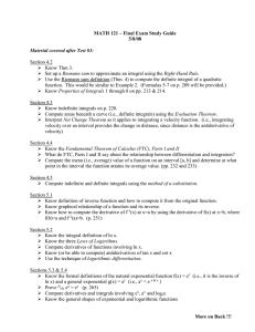 MATH 121 – Final Exam Study Guide 5/8/08  Section 4.2