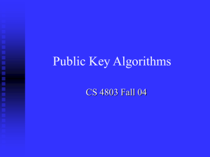 Public Key Algorithms CS 4803 Fall 04