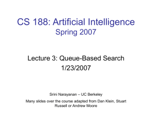 CS 188: Artificial Intelligence Spring 2007 Lecture 3: Queue-Based Search 1/23/2007