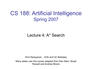 CS 188: Artificial Intelligence Spring 2007 Lecture 4: A* Search